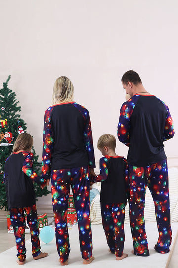 Navy Lights Tree Printed Christmas Family Matching Pajamas